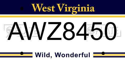 AWZ8450 West Virginia License Plate