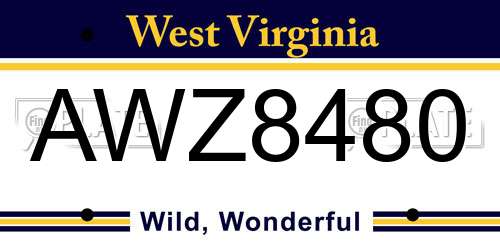 AWZ8480 West Virginia License Plate