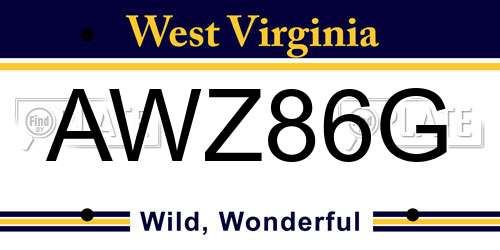 AWZ86G West Virginia License Plate