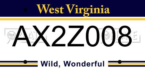 AX2Z008 West Virginia License Plate