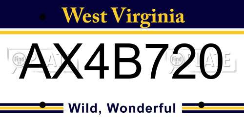 AX4B720 West Virginia License Plate