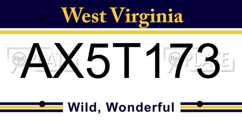 AX5T173 West Virginia License Plate