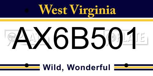 AX6B501 West Virginia License Plate