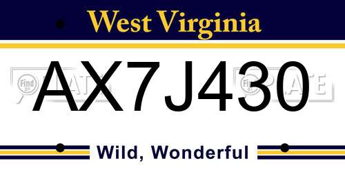 AX7J430 West Virginia License Plate