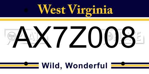 AX7Z008 West Virginia License Plate