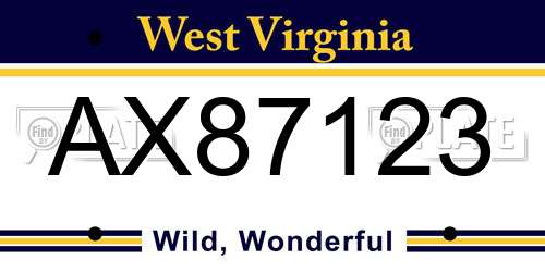 AX87123 West Virginia License Plate