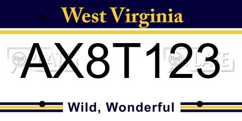 AX8T123 West Virginia License Plate
