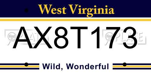 AX8T173 West Virginia License Plate