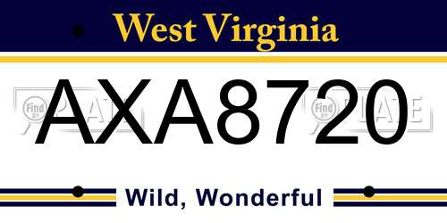 AXA8720 West Virginia License Plate
