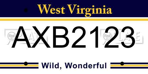 AXB2123 West Virginia License Plate