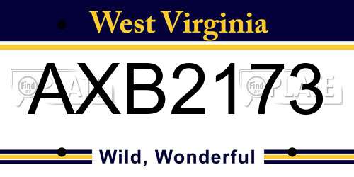 AXB2173 West Virginia License Plate