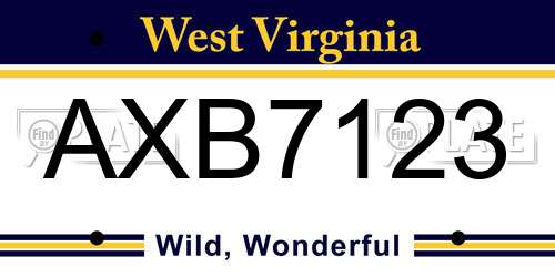 AXB7123 West Virginia License Plate