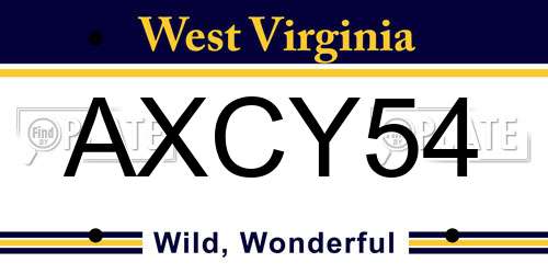 AXCY54 West Virginia License Plate
