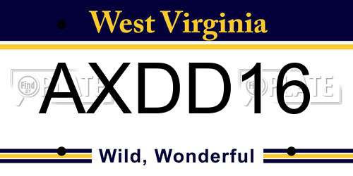 AXDD16 West Virginia License Plate