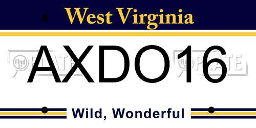 AXDO16 West Virginia License Plate