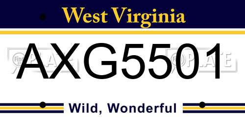 AXG5501 West Virginia License Plate