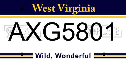 AXG5801 West Virginia License Plate