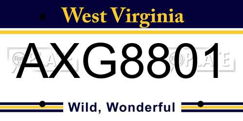 AXG8801 West Virginia License Plate
