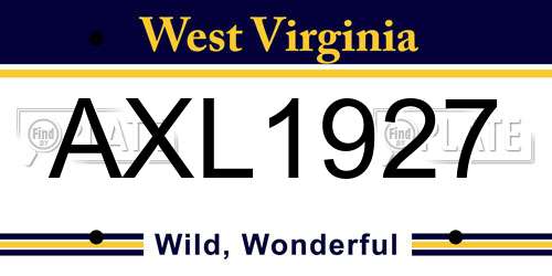 AXL1927 West Virginia License Plate