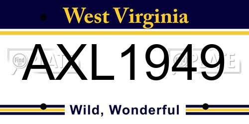 AXL1949 West Virginia License Plate