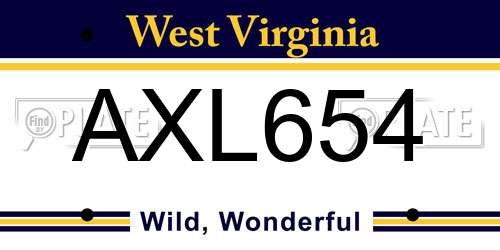 AXL654 West Virginia License Plate
