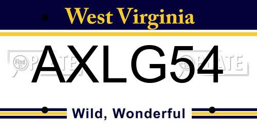 AXLG54 West Virginia License Plate