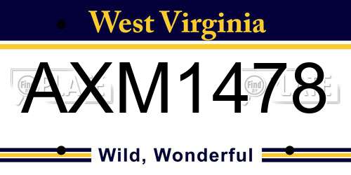 AXM1478 West Virginia License Plate