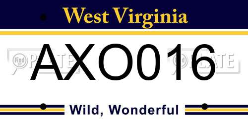 AXO016 West Virginia License Plate