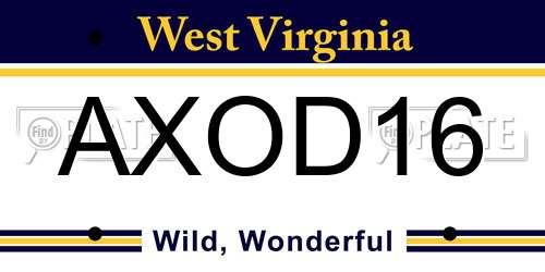 AXOD16 West Virginia License Plate