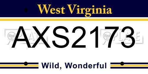 AXS2173 West Virginia License Plate