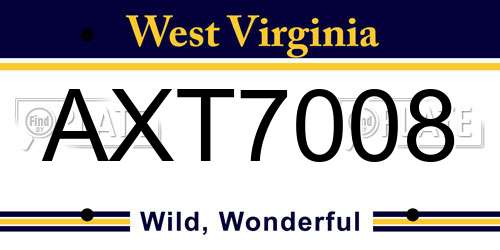 AXT7008 West Virginia License Plate