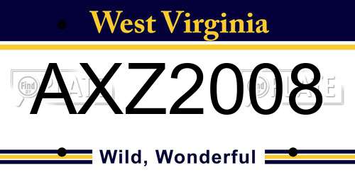 AXZ2008 West Virginia License Plate