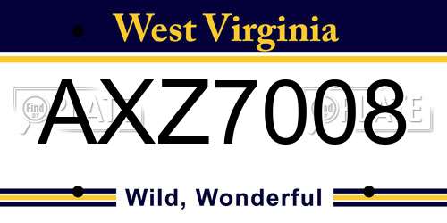 AXZ7008 West Virginia License Plate