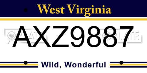 AXZ9887 West Virginia License Plate