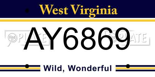 AY6869 West Virginia License Plate
