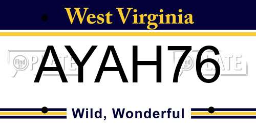 AYAH76 West Virginia License Plate