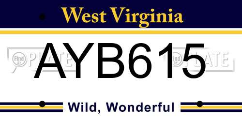AYB615 West Virginia License Plate