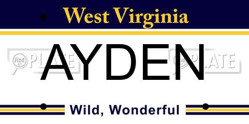 AYDEN West Virginia License Plate