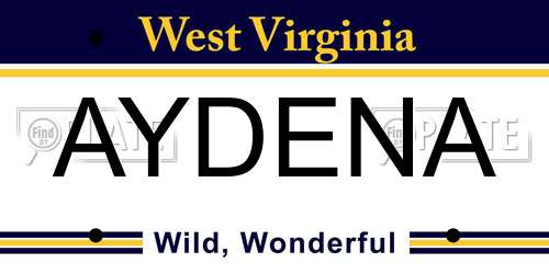 AYDENA West Virginia License Plate