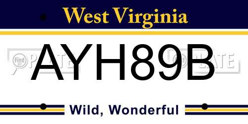 AYH89B West Virginia License Plate