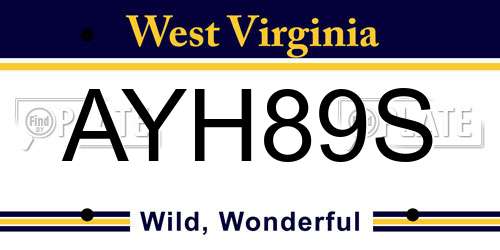 AYH89S West Virginia License Plate