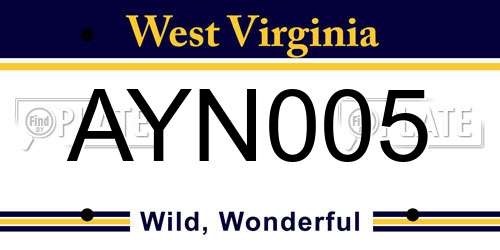 AYN005 West Virginia License Plate