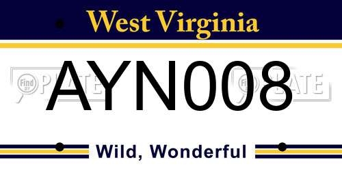 AYN008 West Virginia License Plate