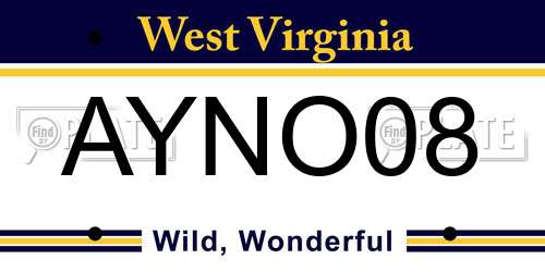 AYNO08 West Virginia License Plate
