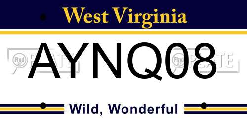 AYNQ08 West Virginia License Plate