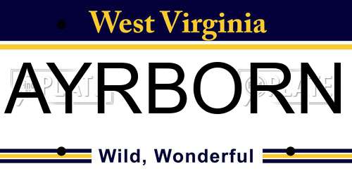 AYRBORN West Virginia License Plate