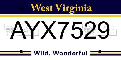 AYX7529 West Virginia License Plate
