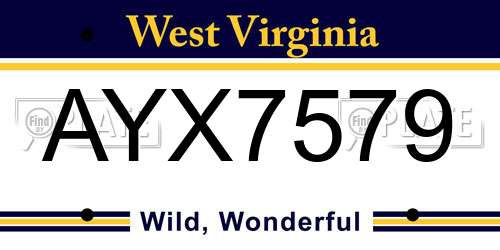 AYX7579 West Virginia License Plate