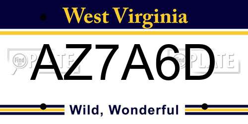 AZ7A6D West Virginia License Plate