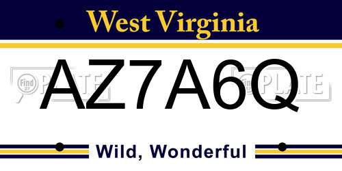 AZ7A6Q West Virginia License Plate